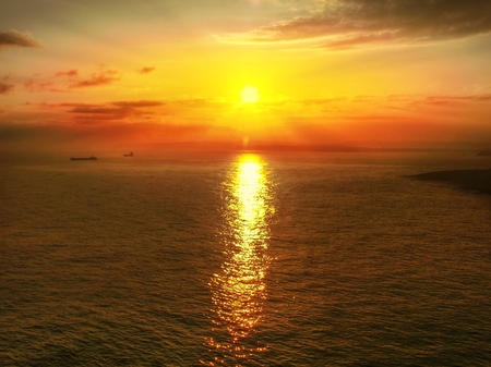 Cantabric sea sunrise, beginning a new dayの写真素材