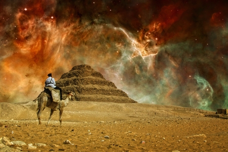 Photo-montage of Step pyramid of Djoser at Saqqara and Great Carina Nebula の写真素材