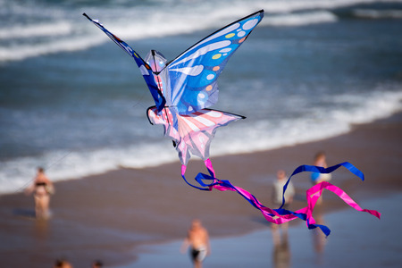 Detail of kite flying on the Sardinero beach in Santander (Cantabria)の写真素材