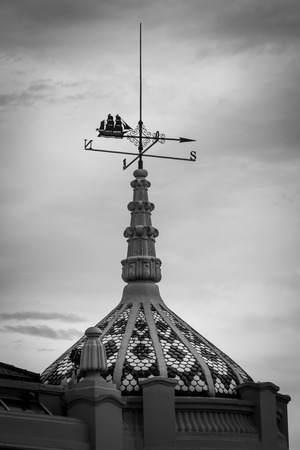 Caravel detail in a weathervane and lighting rodの写真素材