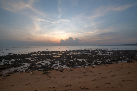 Sunrise over sea in Hainan Island, Chinaの写真素材