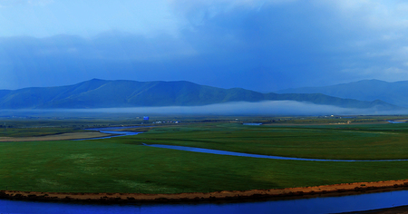 Summer morning wilderness in China Sichuan Hongyuan Countyの写真素材