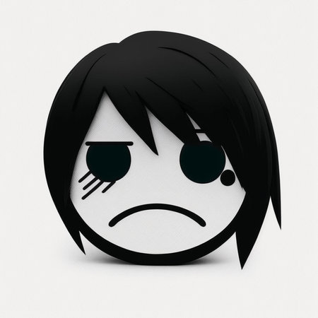 Illustration of a sad girl with a sad expression on her faceの素材