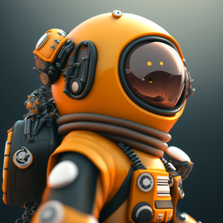 Astronaut in an orange suit. 3d render illustration.の素材