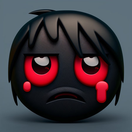 Sad black emoticon with red eyes, 3d rendering. Computer digital drawing.の素材