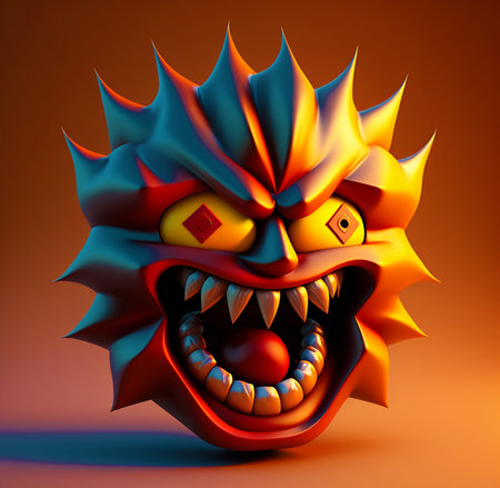 Angry monster on orange background. 3D illustration. 3D rendering.の素材