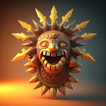 Smiling sun with sharp teeth. 3D rendering, 3D illustration.の素材