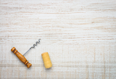 Cork screw and Cork with copy spaceの写真素材