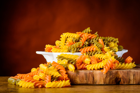 Italian Cuisine colored Fusilli Doppia Rigatura Pasta.の写真素材