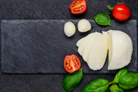 Juicy Mozzarella cheese balls and copy spaceの写真素材