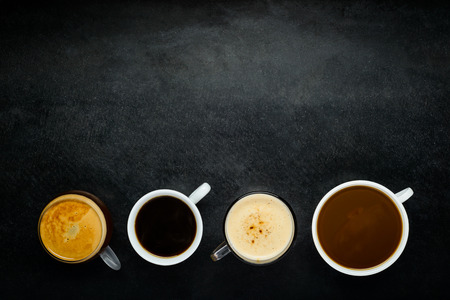 Different Coffee and Cappuccino in cups with Copy Space Area