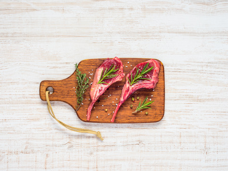Top View of Spiced Lamb Chops with Spices and Condimentsの写真素材