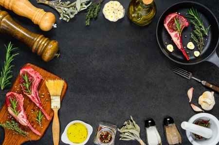 Copy Space Frame with Condiments, Seasoning, Spices and Cooking Ingredientsの写真素材