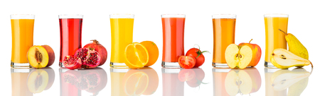 Fresh and Organic Fruit Juice Drink with Glass, Isolated on White Backgroundの写真素材
