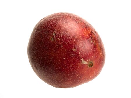 Tropical passion fruit liana fruit object isolated. Shape of the fruit is round or oval. Fruit of a number of tropical vines of the genus Passion Flower - usually a species of passion flower edible.の写真素材