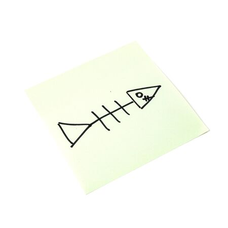 Paper sticker. Stylized image of the fish skeleton symbol. Isolated sticker with shadow on a white...