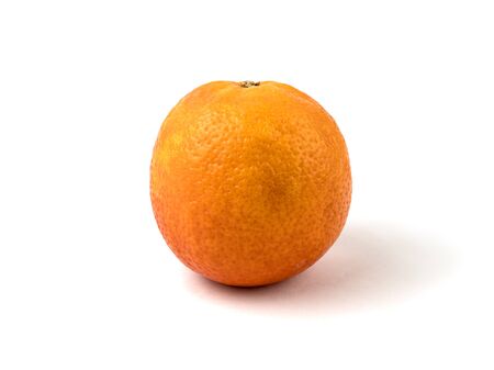 The blood orange is a variety of orange with crimson, almost blood-colored flesh. Orange with soft shadow is isolated on a white background. Detailed photo. Healthy food. Ripe fresh fruit. Side view.の写真素材