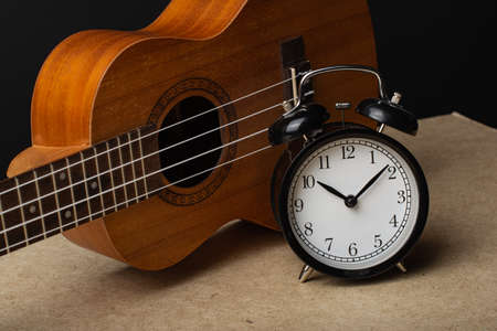 Time to start playing the ukulele. Let's start learning music. Music in our hearts. Ukulele lessons.の写真素材