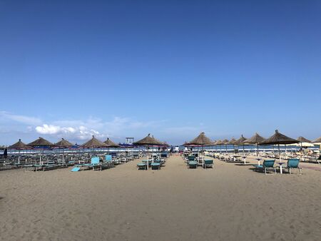 Sandy beach of Durres on the Adriatic seaside,Albania.early morningの写真素材