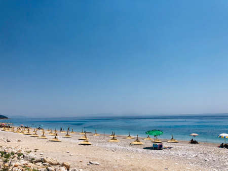 Blue sky and turquoise sea. Sunny summer day.の写真素材