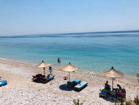 Blue sky and turquoise sea. Sunny summer day.の写真素材