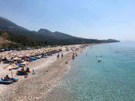 Blue sky and turquoise sea. Sunny summer day.の写真素材