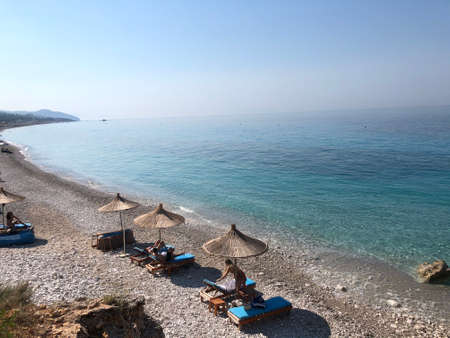 Blue sky and turquoise sea. Sunny summer day.の写真素材
