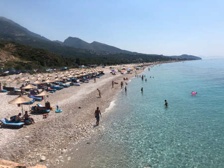 Blue sky and turquoise sea. Sunny summer day.の写真素材