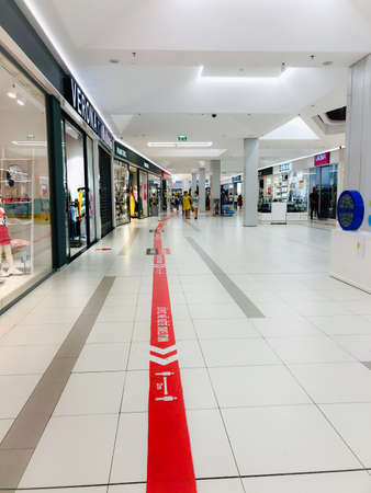 shopping center with demarcation for coronavirusのeditorial素材