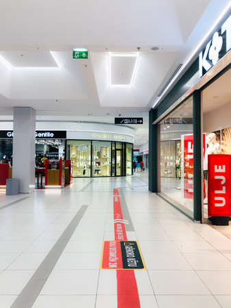 shopping center with demarcation for coronavirusのeditorial素材