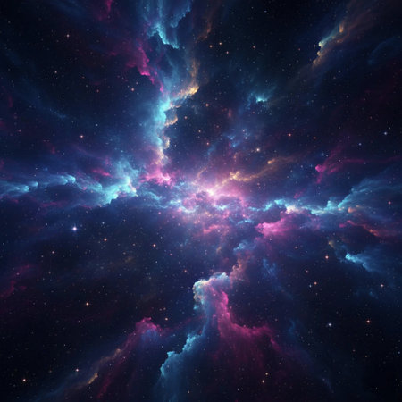 Abstract space background with nebula, stars and galaxies in outer space.の素材