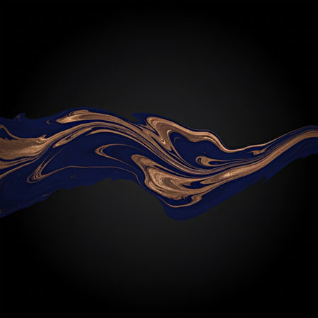 Abstract blue and golden liquid texture on black background. Vector illustration.の素材