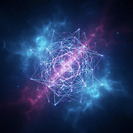 Abstract polygonal space background with connecting dots and lines. Connection structure.の素材