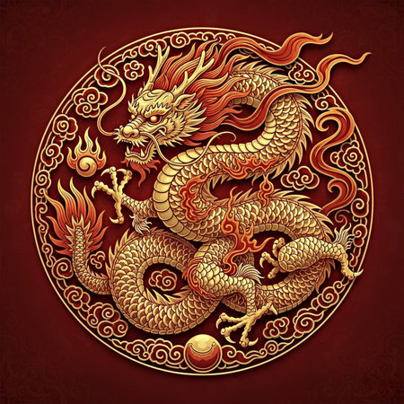 Chinese dragon on red background. Zodiac sign. Chinese zodiac.の素材
