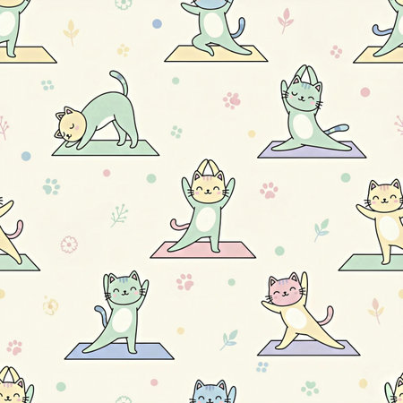 Seamless pattern with cute cats in yoga poses. Vector illustration.の素材