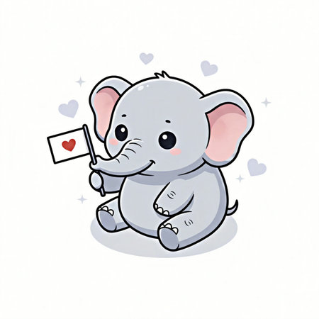 Cute elephant with a heart in his hand. Vector illustration.の素材