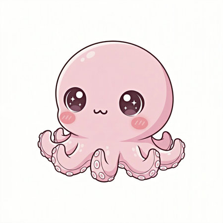 Cute cartoon octopus isolated on white background. Vector illustration.の素材