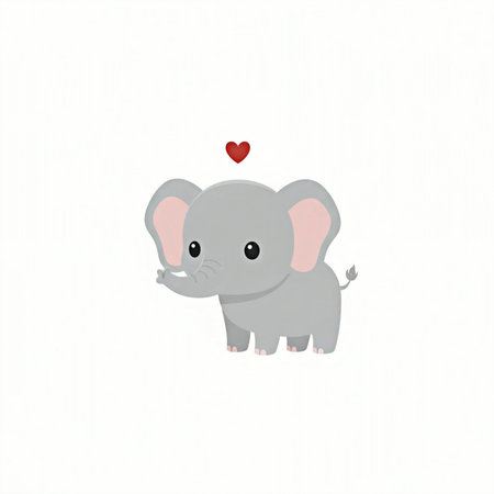 Cute elephant with heart isolated on white background. Vector illustration.の素材