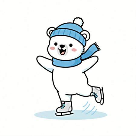 Polar bear skating on ice. Vector illustration for your design.の素材
