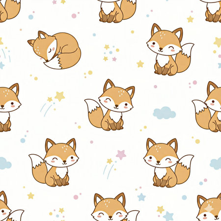Seamless pattern with cute cartoon foxes. Vector illustration.の素材