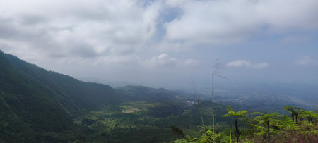 Panoramic view of a mountain valley in the clouds, Sri Lanka