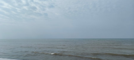 Panoramic view of the sea and sky in rainy day.の写真素材