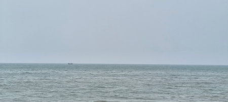 Baltic Sea in a foggy morning. Panoramic view.の写真素材