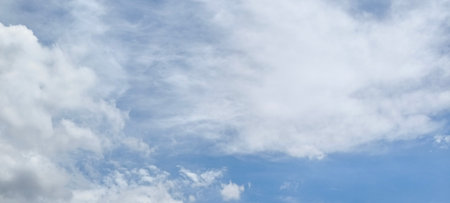 Blue sky with white clouds. Nature background. Panoramic image.