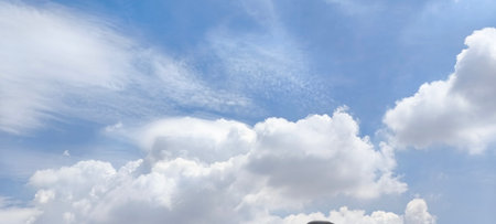 Blue sky with white clouds. Nature background. Panoramic image.の写真素材
