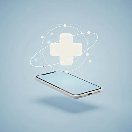 Smartphone with a medical symbol on the screen. Vector illustration.の素材