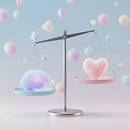 Brain and heart on scales. Conceptual image. 3D renderingの素材