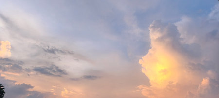 Panorama sky with cloud at sunset or sunrise time. Nature background.