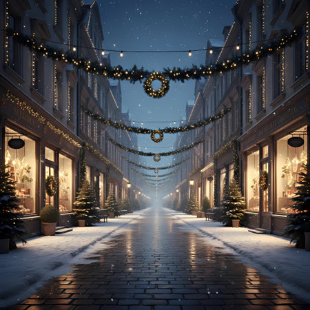 Christmas lights on the streets of the old town of Gdanskの素材