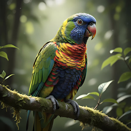 Colorful parrot sitting on a branch in the rainforest.の素材